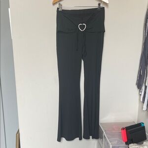 SHEIN Elegant Black Flare Pants with Heart Detail